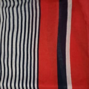 Contempo Infinity Scarf Red White Blue Stripe Sheer Rolled Hem